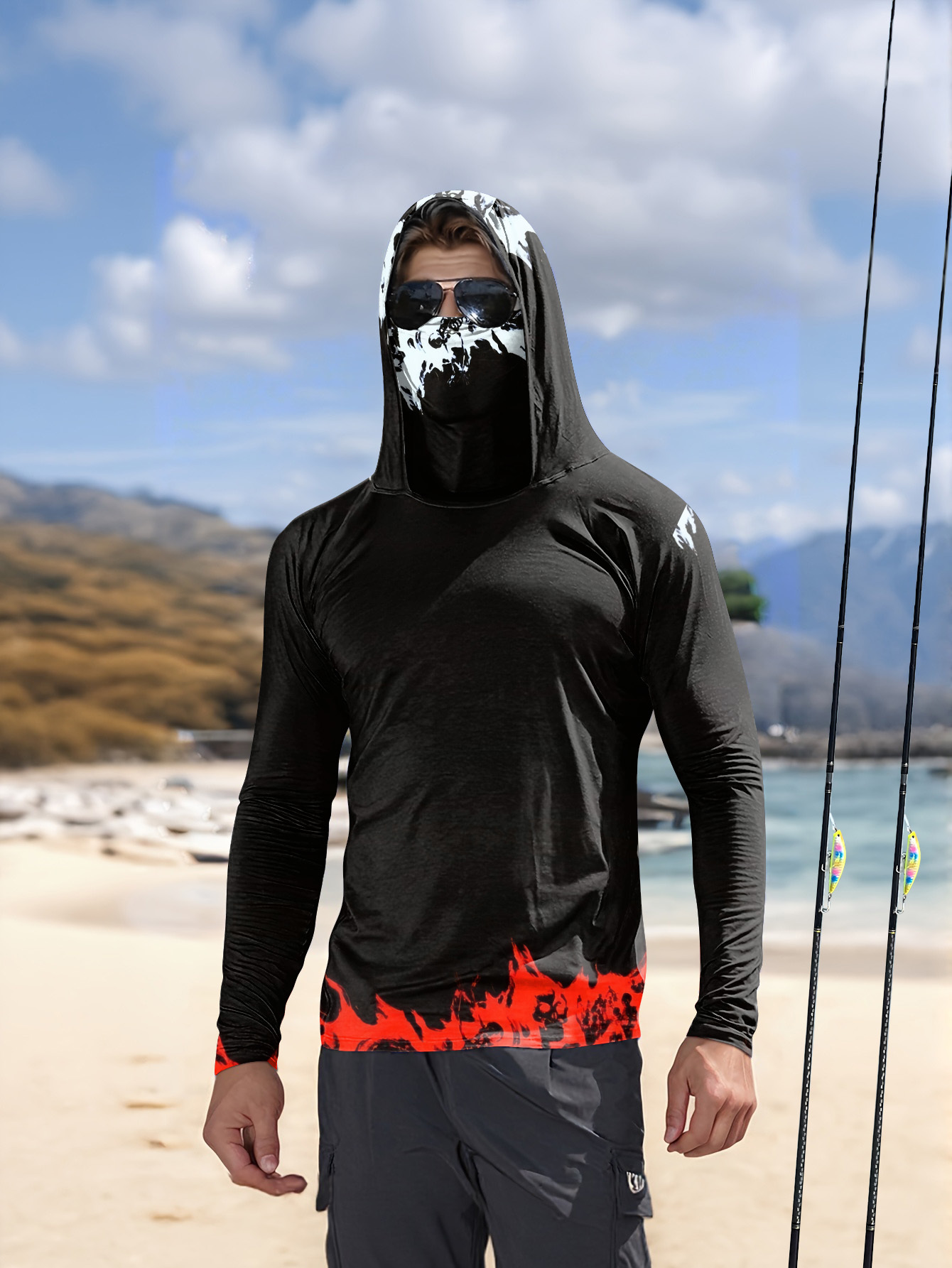 Fishing Shirt Uv Protection - Мужская рубашка для рыбалки с капюшоном,